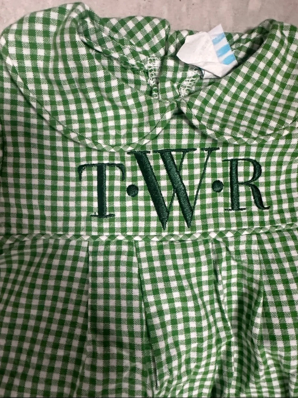 Green Gingham Baby Bubble with Monogram - Picture 4 of 4